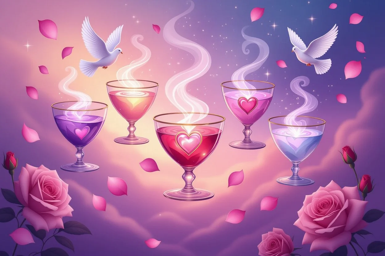 カップの7のタロットカードと恋愛の選択肢を表現した美しいアート