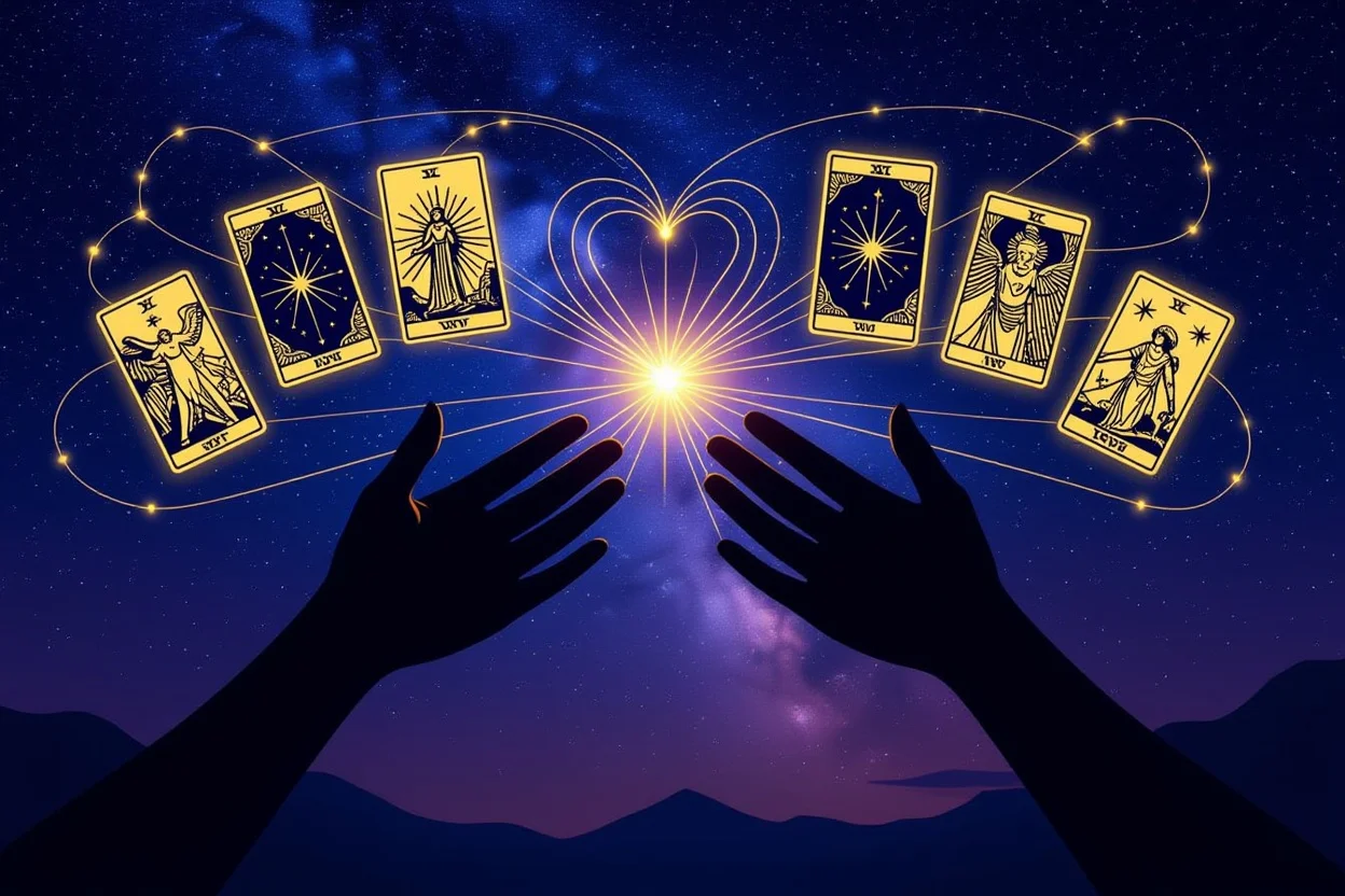 魂の繋がりを表現するタロットカードと宇宙的なエネルギー、運命の絆