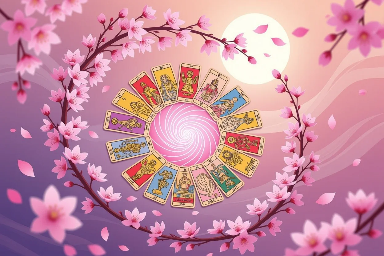 メジャーアルカナで紐解く恋愛運命、桜の花びらと神秘的なエネルギー