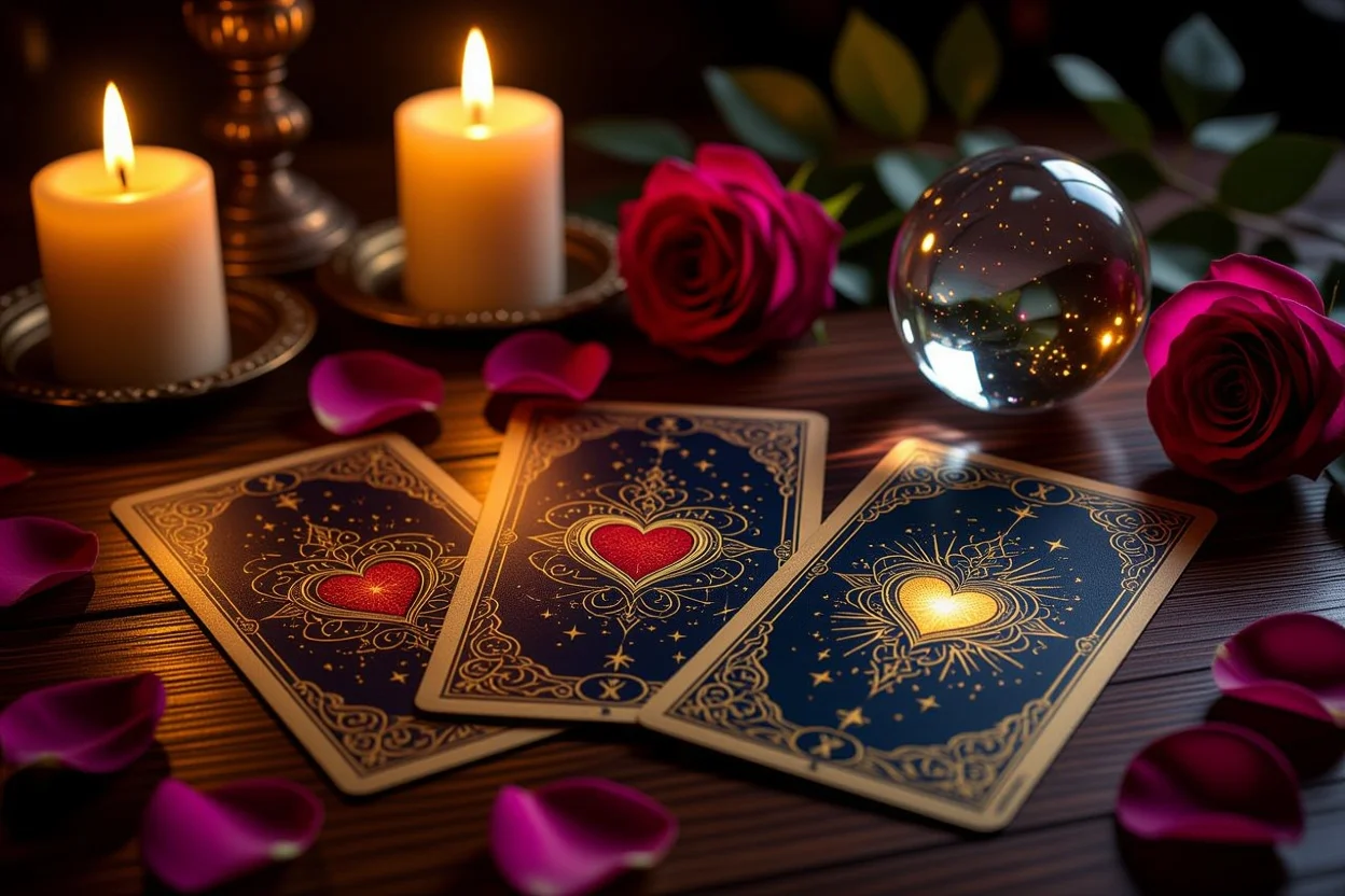 恋愛の悩みを解決するタロットカード占いの神秘的なシーン