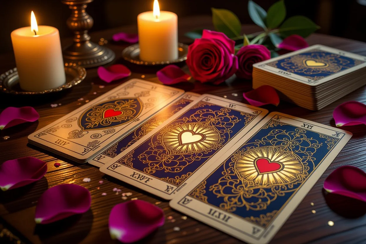 恋愛タロット占いの神秘的なカードリーディングシーン