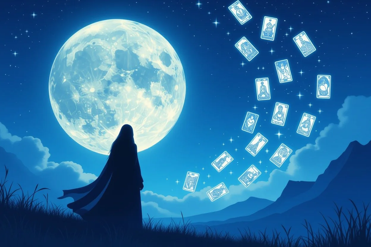 月光に照らされたタロットカード｜恋愛運の深層心理と現実的な自己理解
