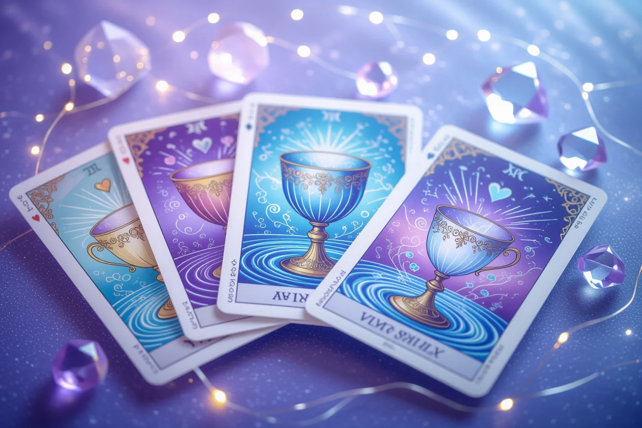タロットカップのスート全体像、感情と愛情を象徴する美しいカードアート