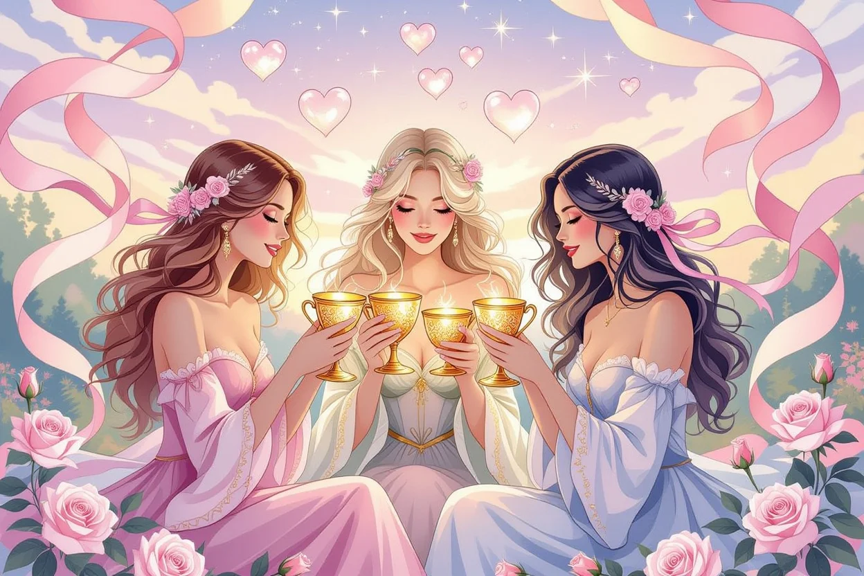 カップの3のタロットカード - 恋愛における喜びと感情の共有を表現