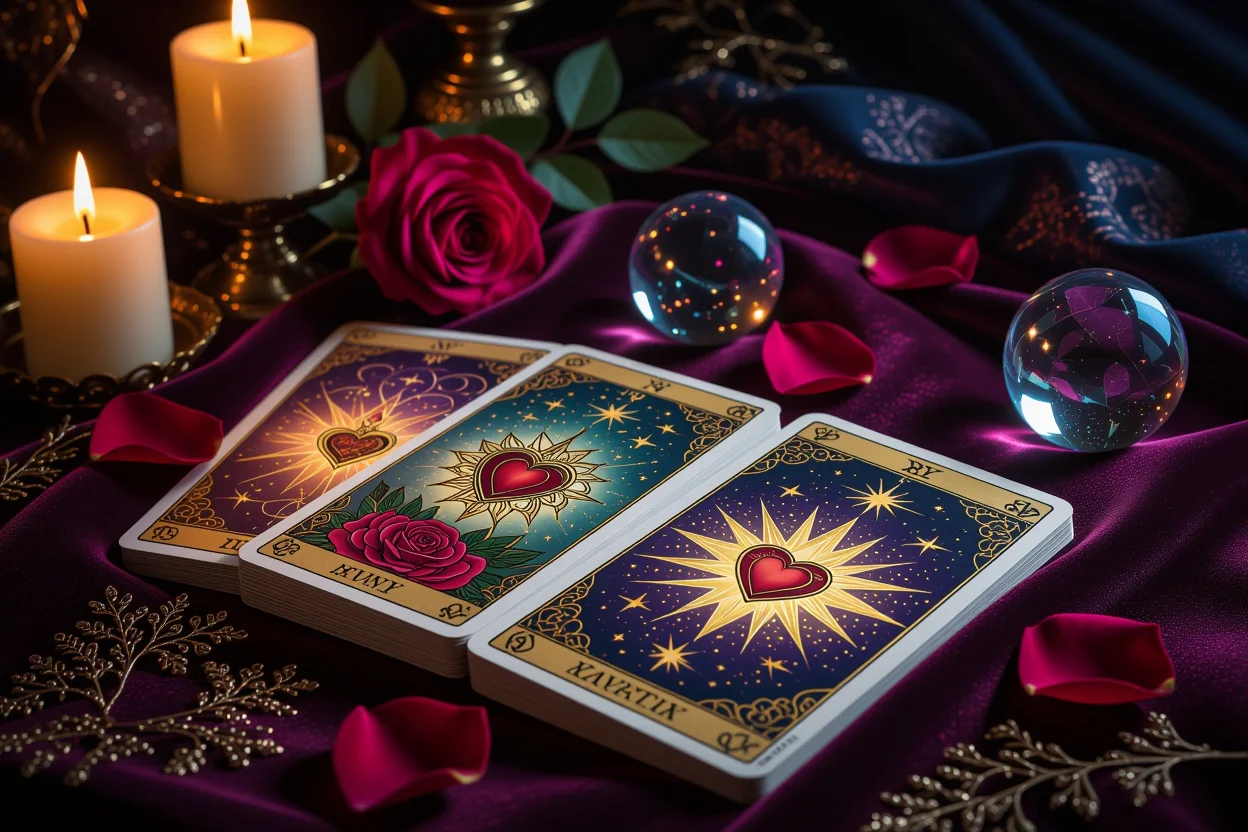 恋愛タロット占いのロマンチックで神秘的なカードリーディングシーン