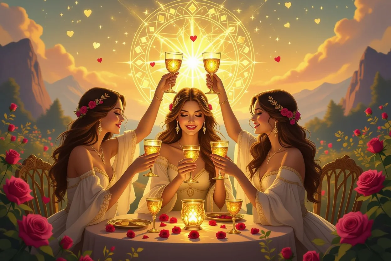 カップの3タロットカード、恋愛関係の共感と絆を示す