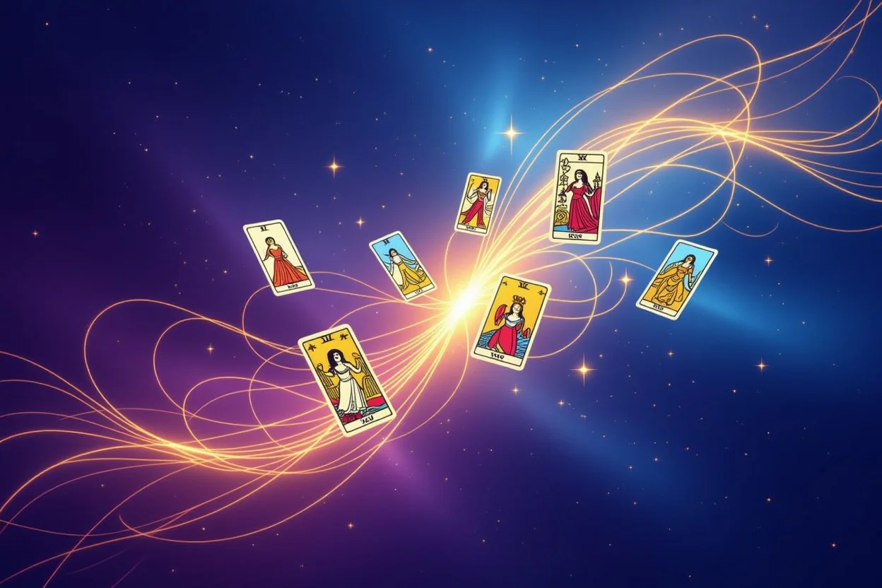 運命の糸を掴む恋愛タロットのスピリチュアルなイメージ、恋愛運向上の象徴