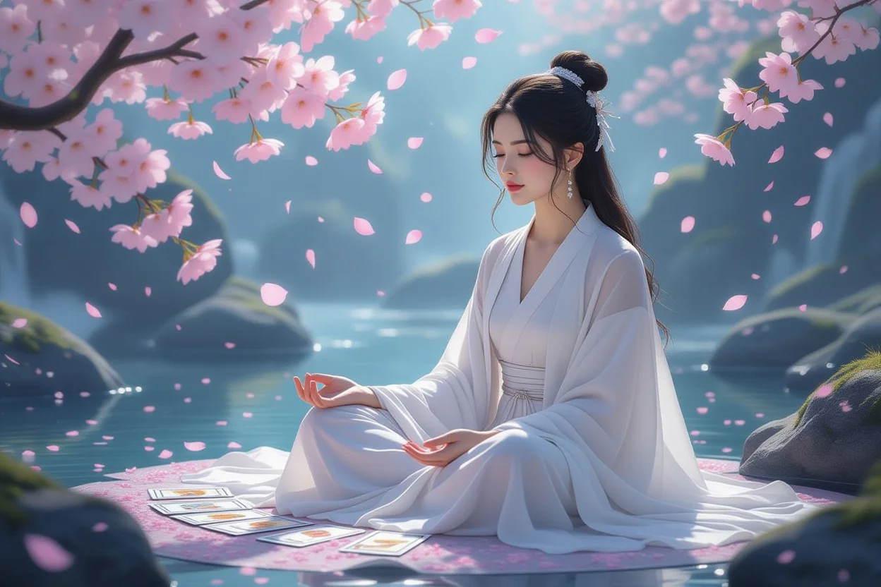 瞑想とタロットで心の平安を見つける女性