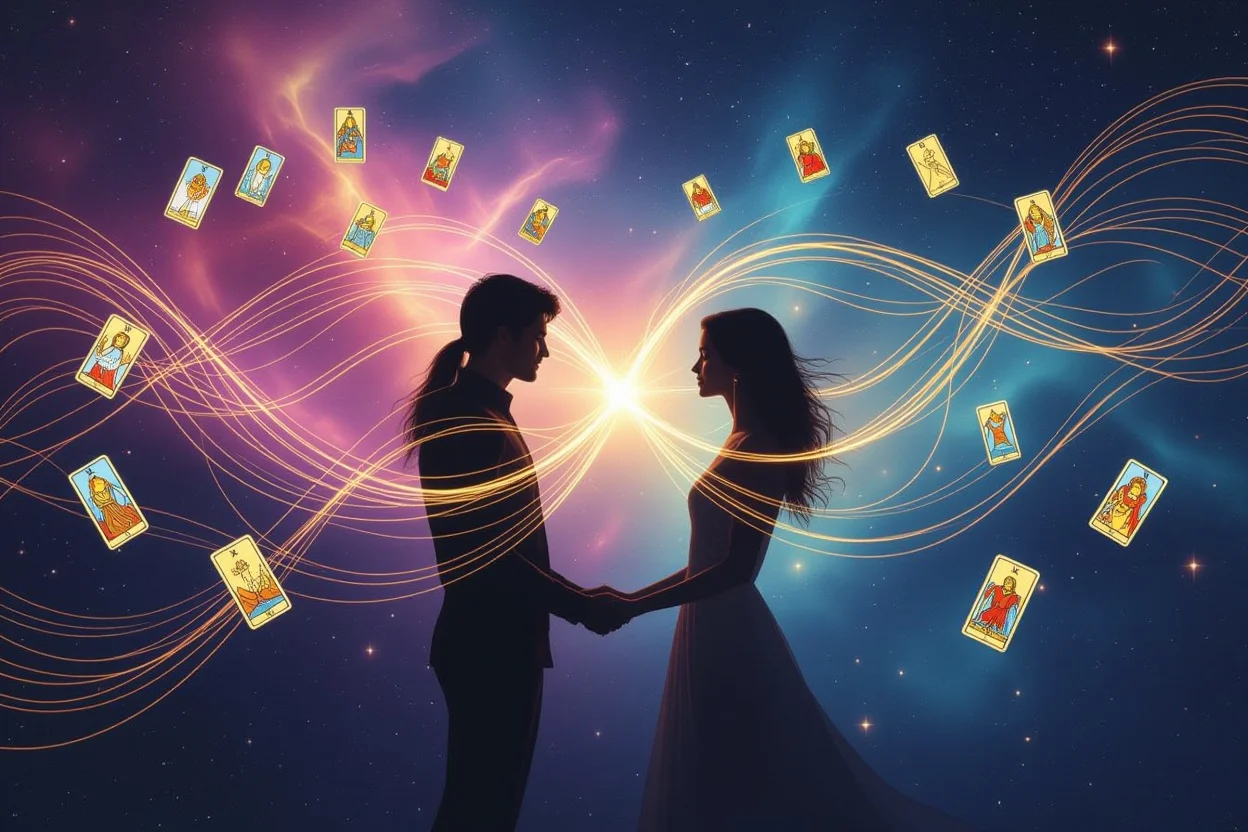 運命の糸・恋愛における魂の繋がりを表現した幻想的なスピリチュアルアート