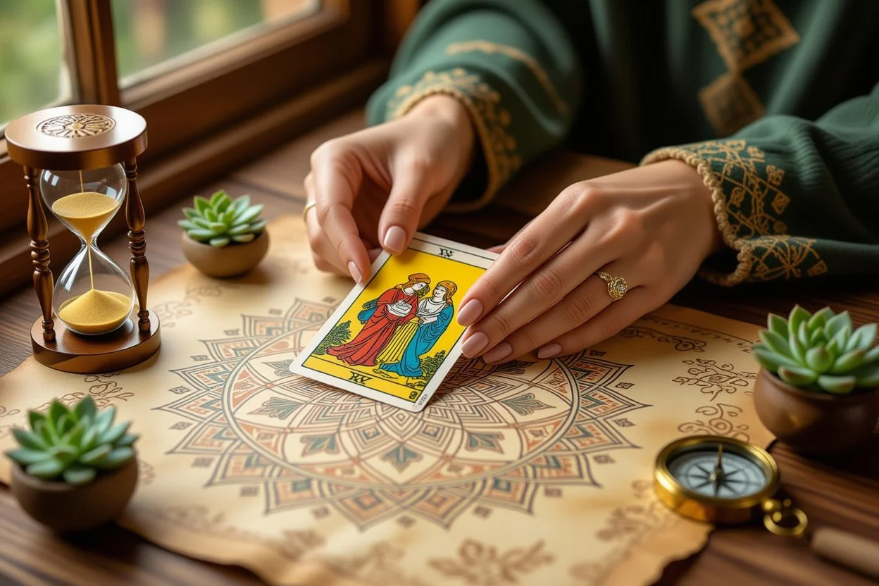 現在の瞬間に焦点を当てたタロットカード、今を大切にする恋愛占いのコンセプト