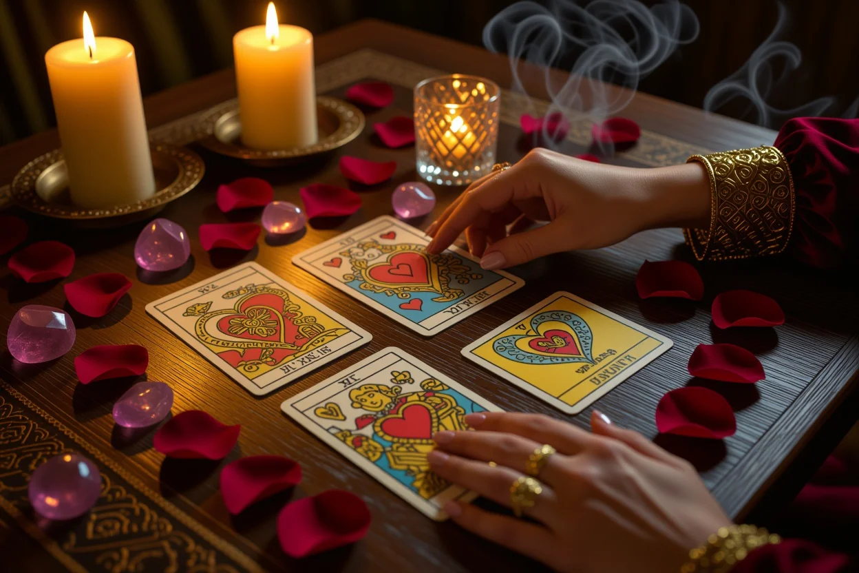 恋愛タロットカードリーディングの神秘的な雰囲気の画像