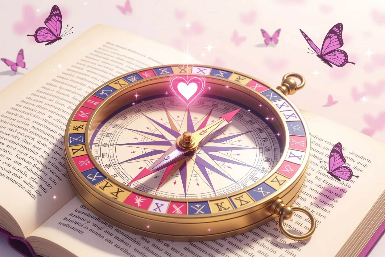 恋愛における心の羅針盤をタロットカードで表現した幻想的なイラスト