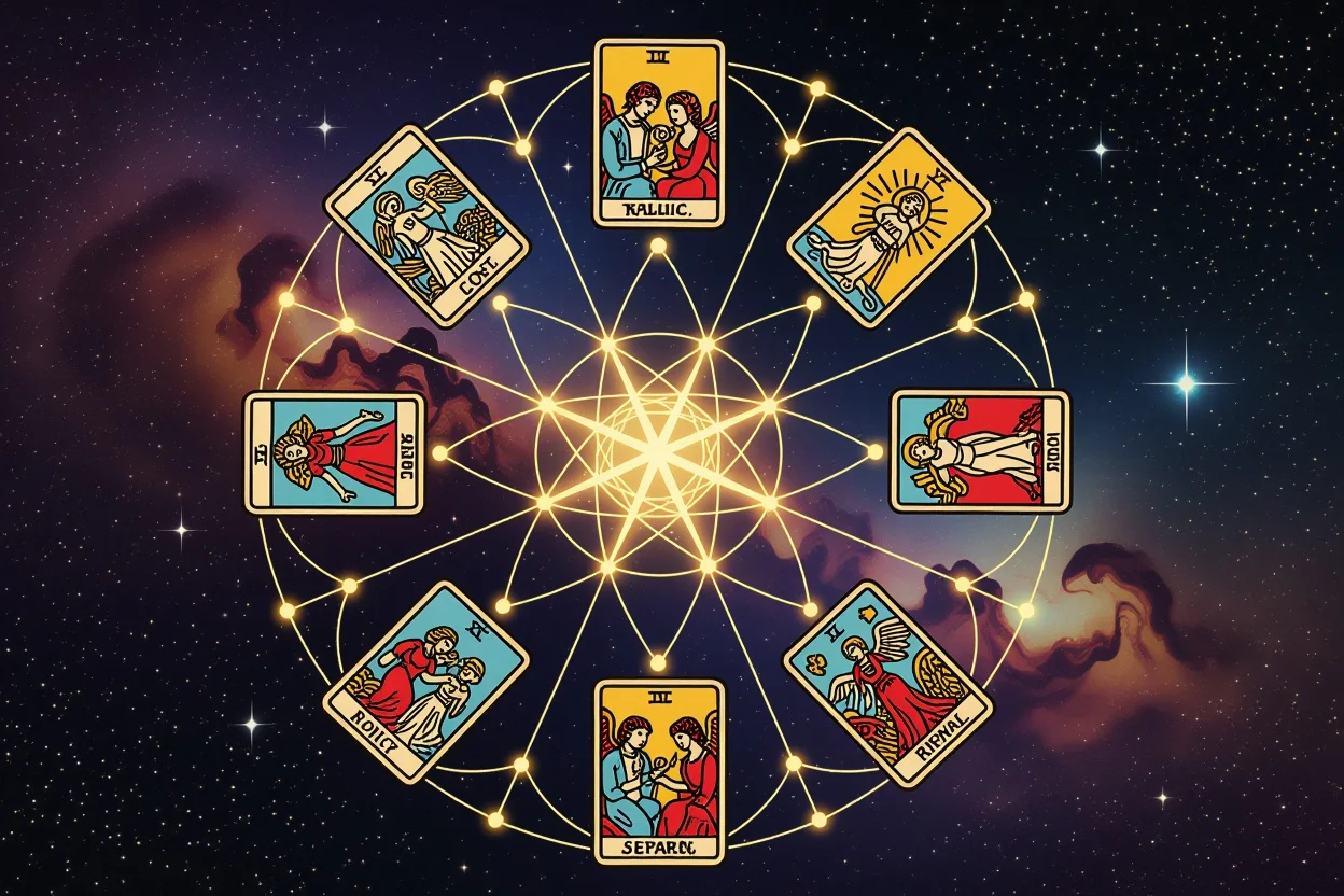 恋愛パターンの繰り返しを表現したタロットカードの円形配置