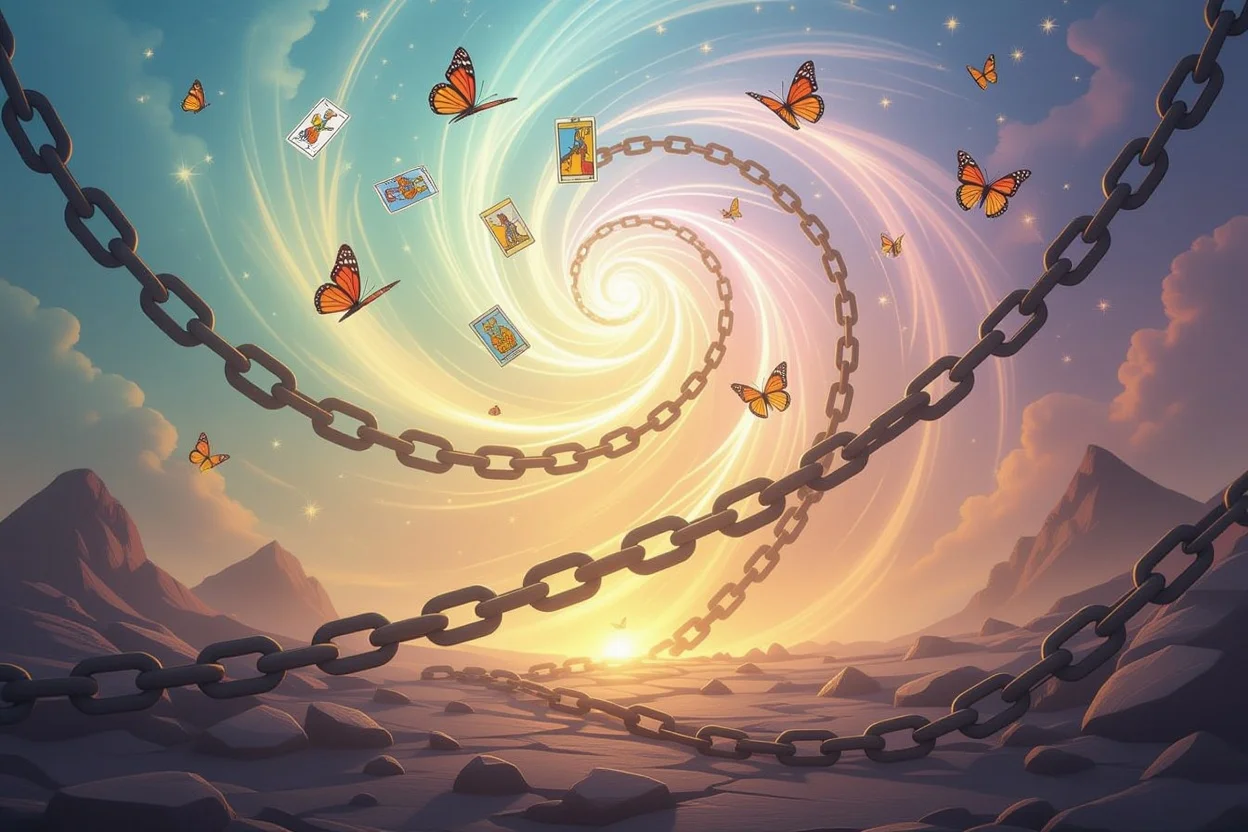 心のブロックを解放し幸せな恋愛への変化を象徴するタロットイメージ