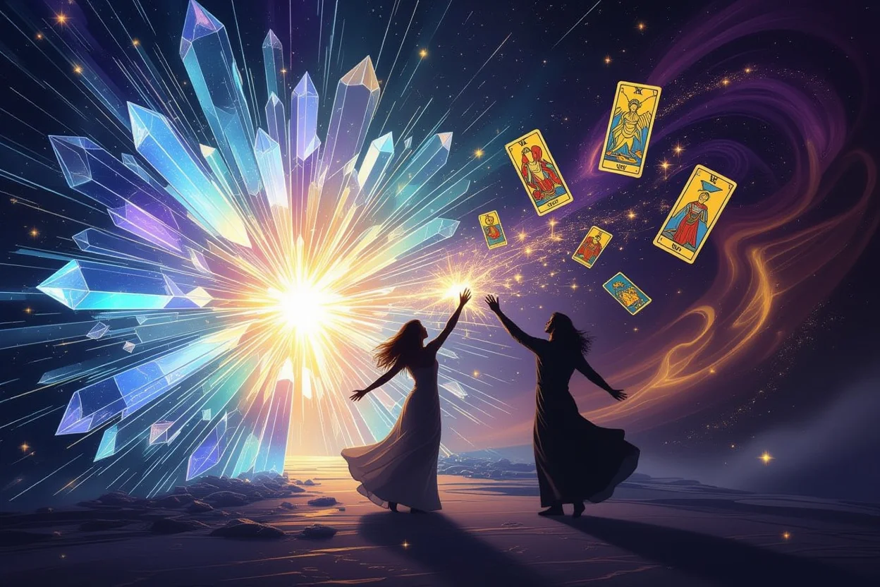 関係性の壁を乗り越える神秘的なイメージ、タロットの深層解釈と恋愛成長