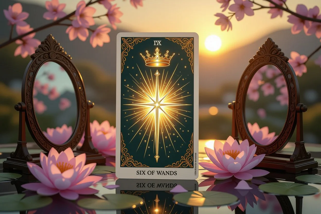 ワンドの6のタロットカードと自己肯定感の象徴、恋愛における内面成長のイメージ