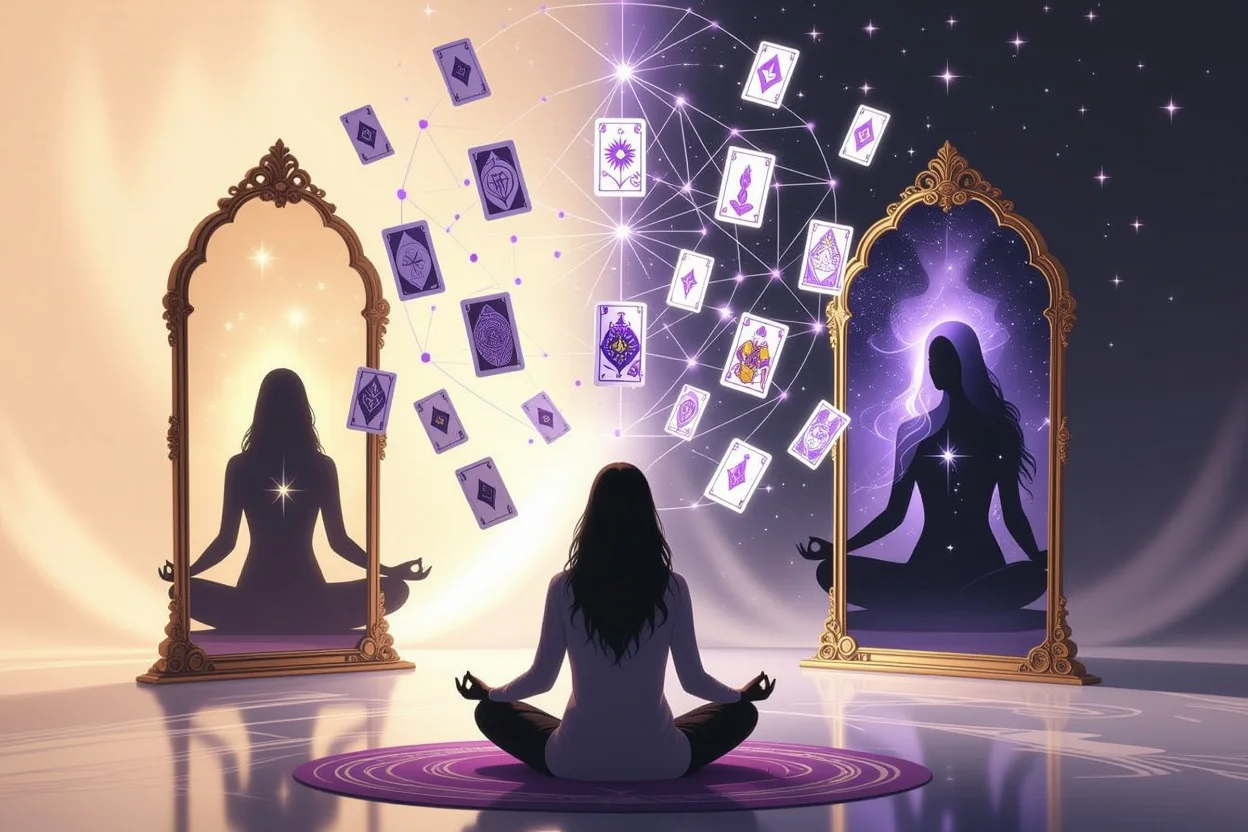 内なる影と向き合う瞑想シーン、タロットカードによる深層心理の探求