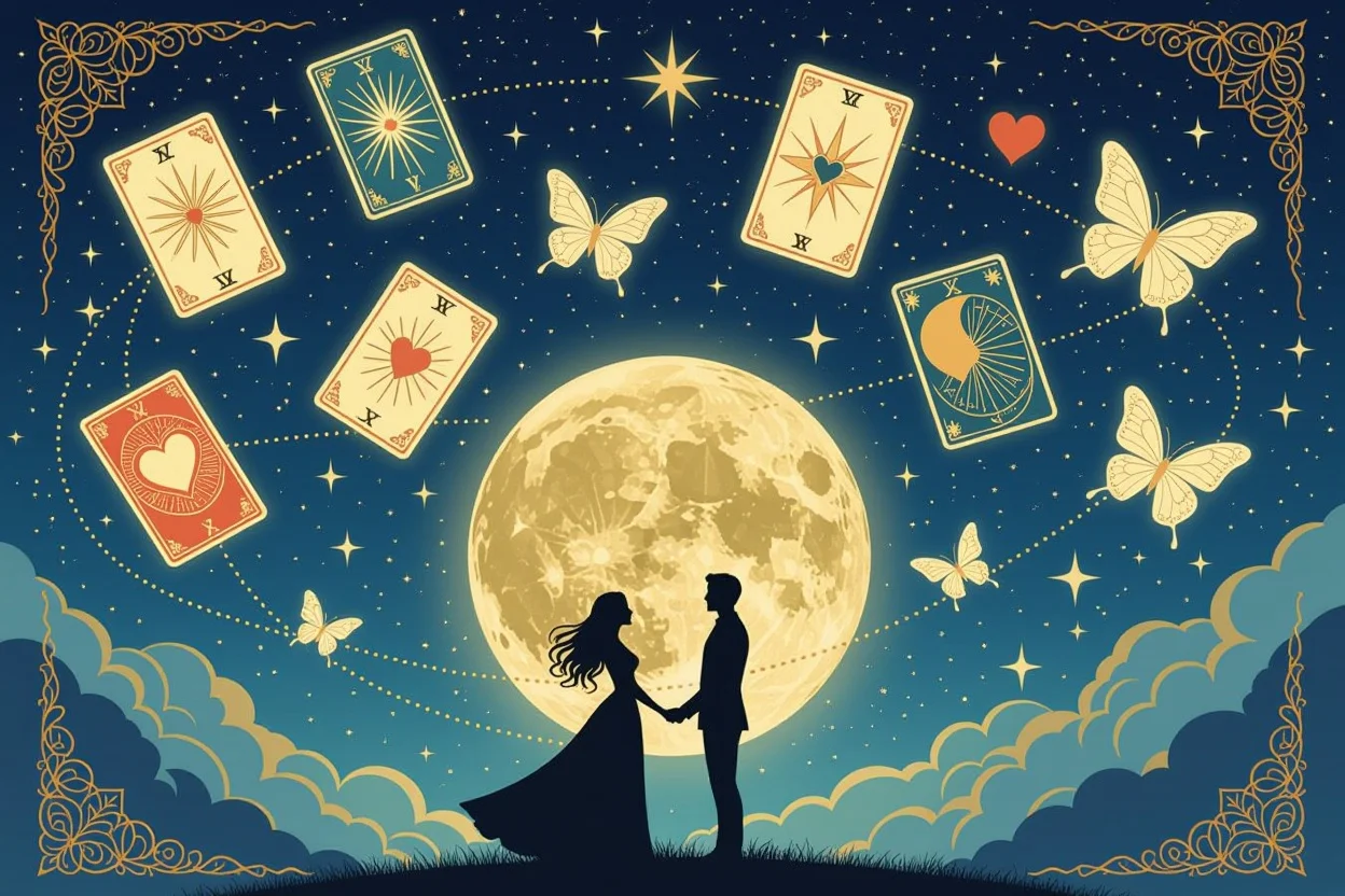 運命の恋を表現する幻想的なタロットアート｜愛の星座と未来への導き