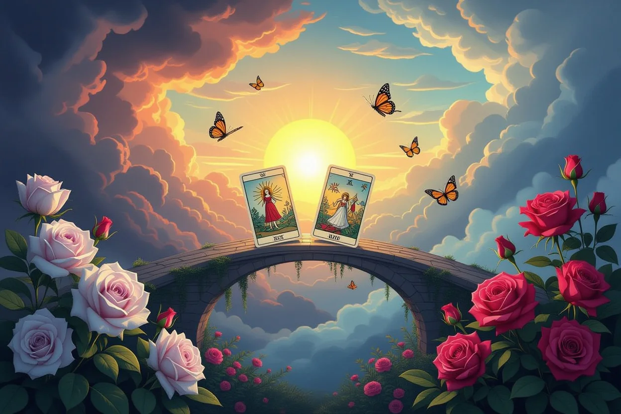 恋愛の不安から希望への変化を表現したコンセプト画像 - タロットによる心の変化