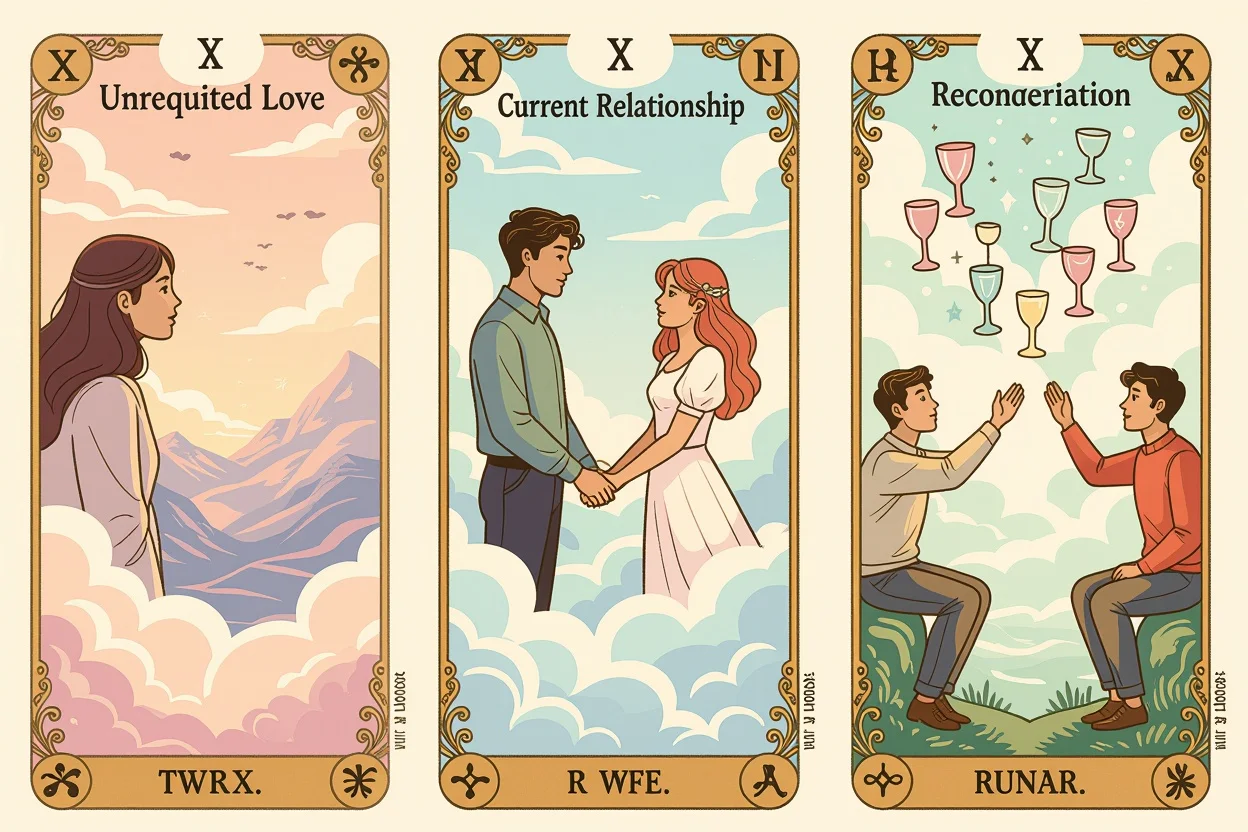 片思い・交際・復縁の恋愛シーン - タロットカードで表現された3つの恋愛段階
