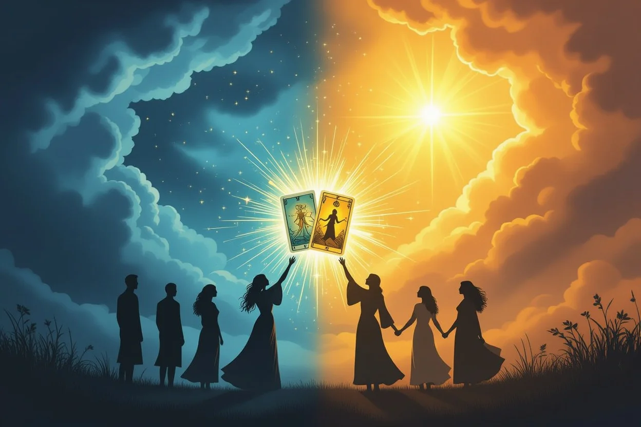 タロットによって不安から希望への変化を表現した幻想的なイラスト