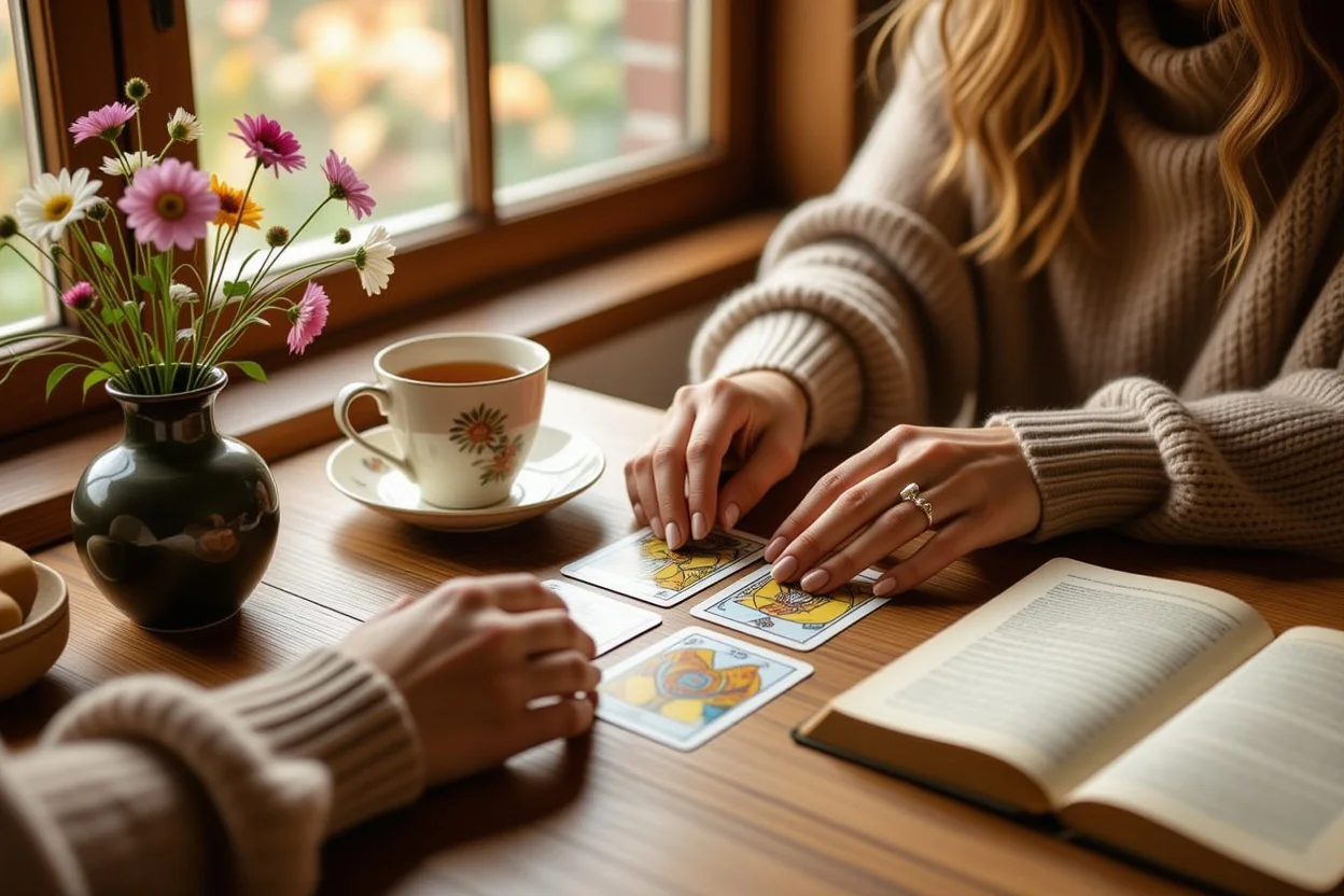 温かい雰囲気での恋愛タロット相談セッションの様子