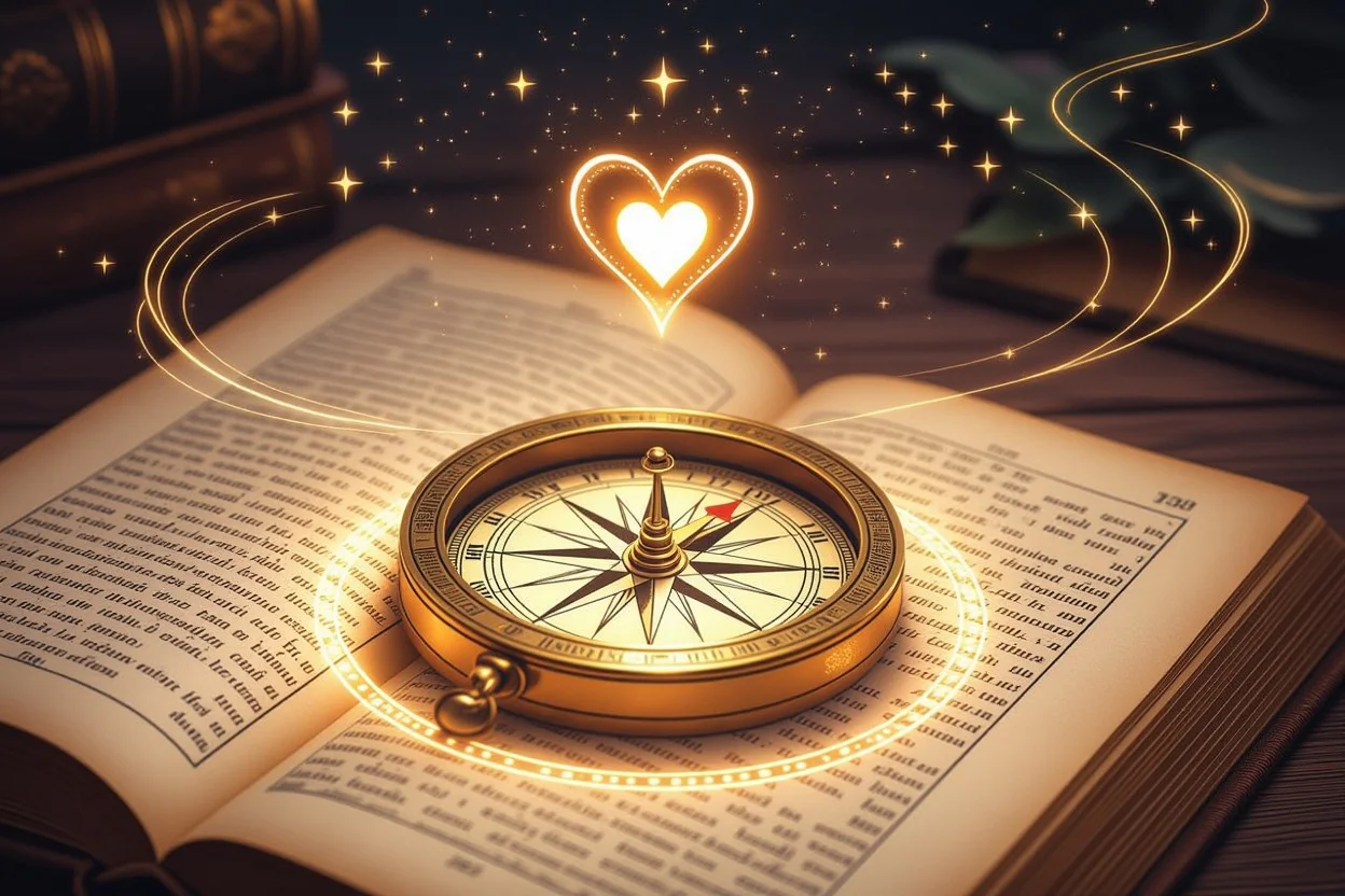 恋愛の迷いを導く羅針盤、タロットによる恋の道しるべを表現したイメージ