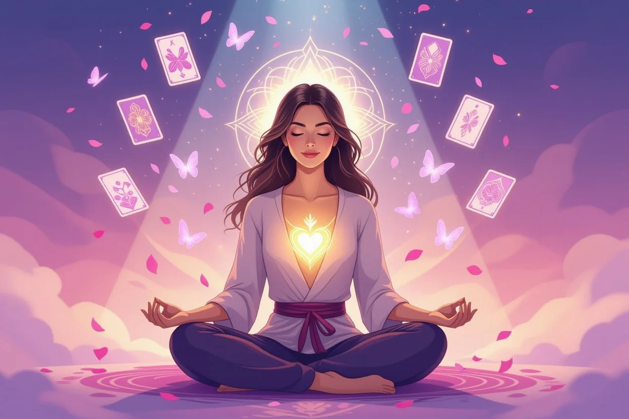 内面と向き合う成熟した女性 - タロットによる自己受容の瞑想