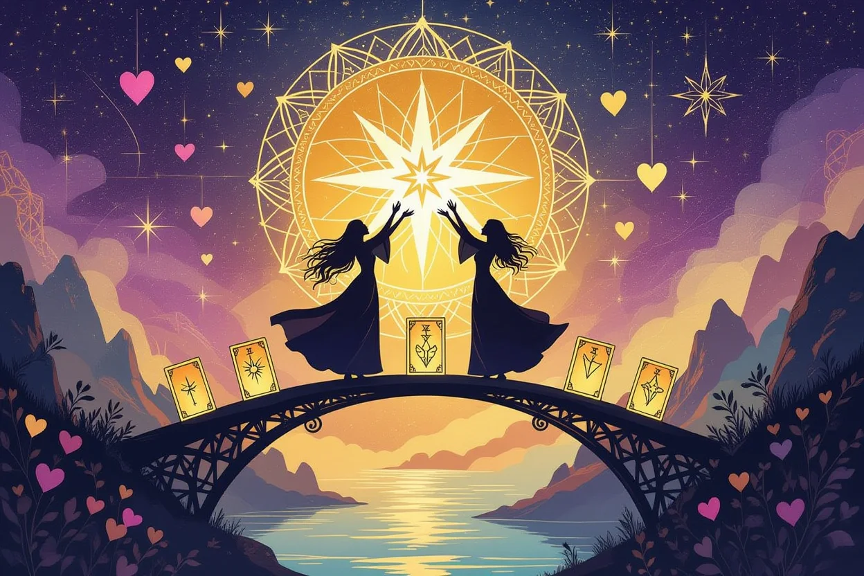 運命のパートナーシップと魂の共鳴を表現したタロット占いイメージ