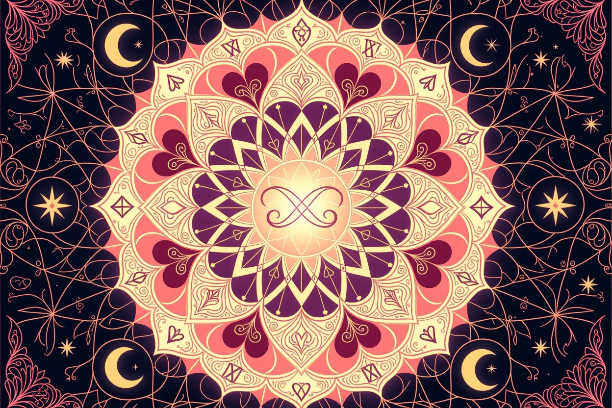 愛の法則と宇宙のエネルギーを表現したタロット占いの神秘的マンダラ