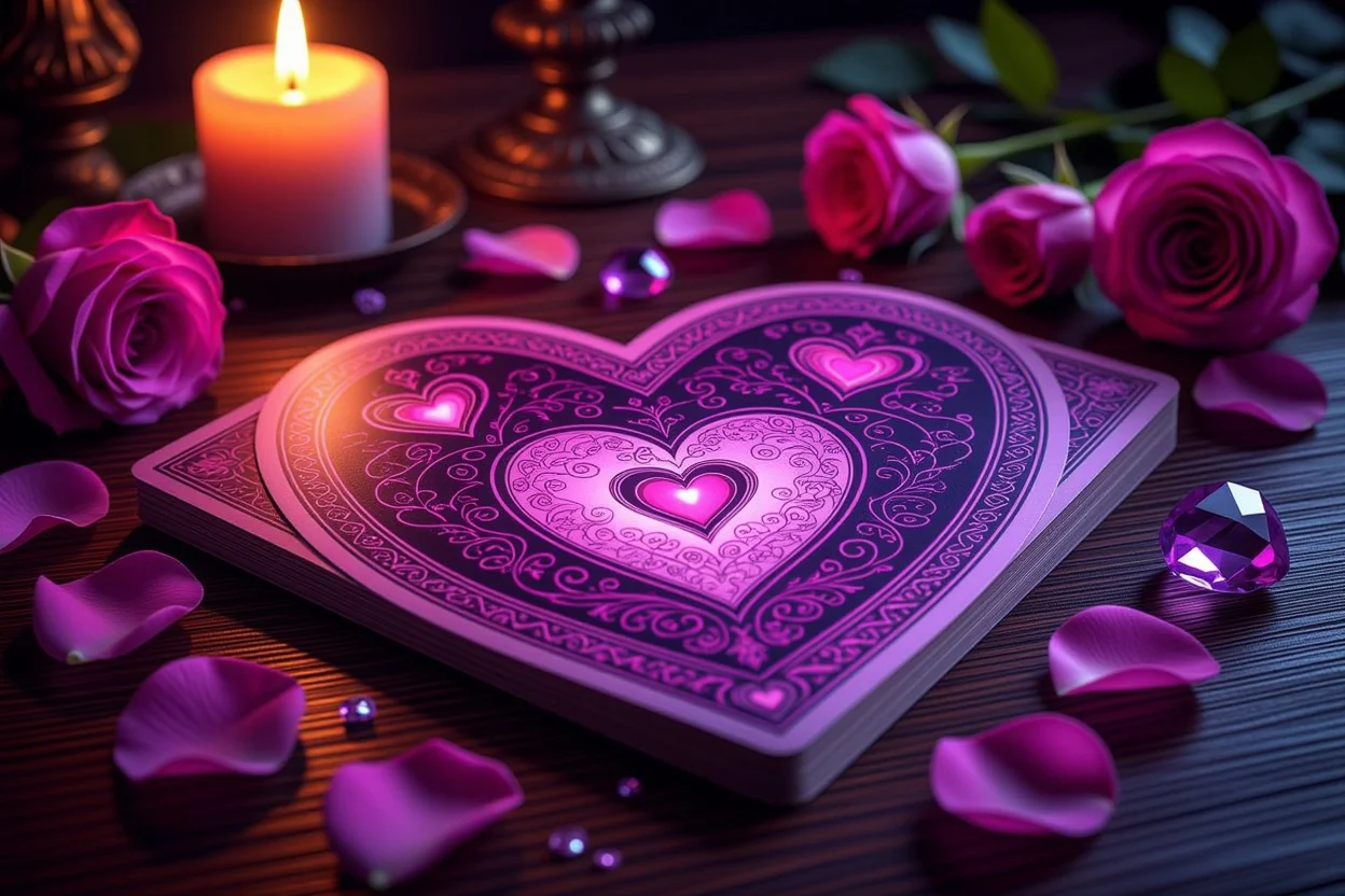 恋愛タロット占いのカードスプレッド、ろうそくの光とバラの花びら