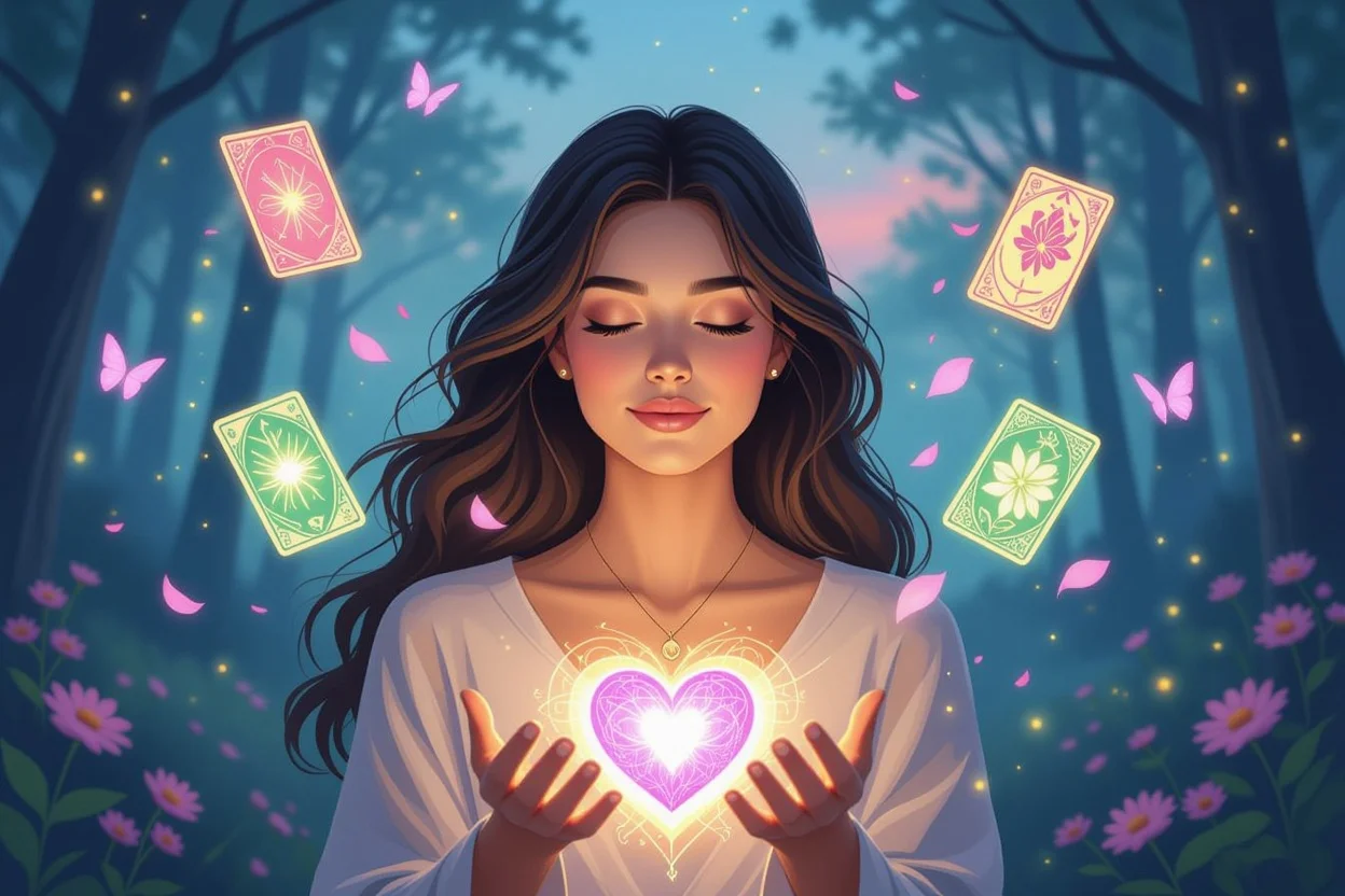 内なる声と直感に導かれる女性、恋愛における心のメッセージを表現