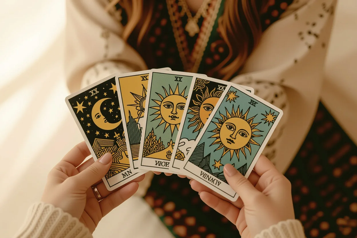 深層心理を読み解くタロットカードと鏡のイメージ