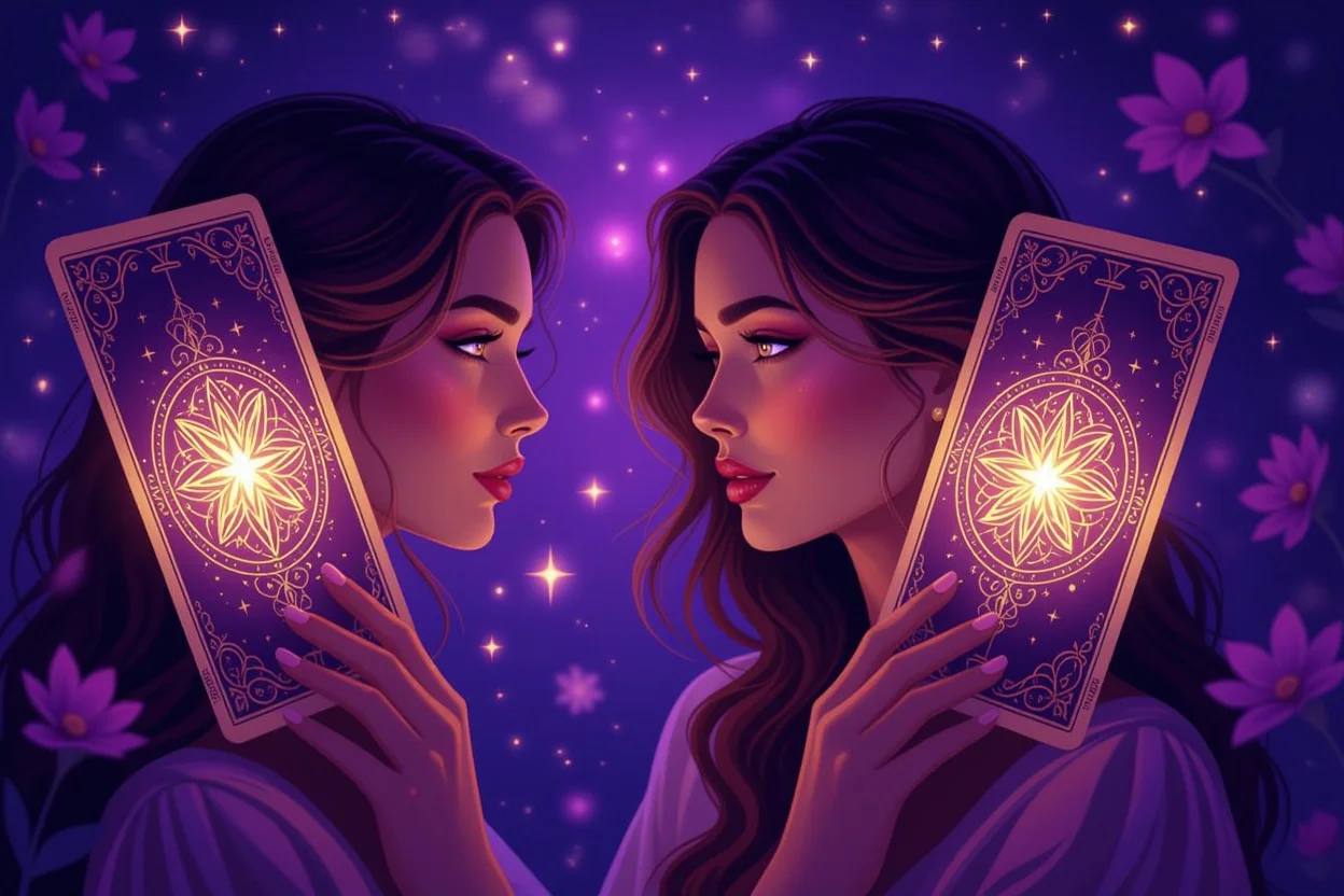 タロットカードが鏡として自分自身を映し出す象徴的なイメージ