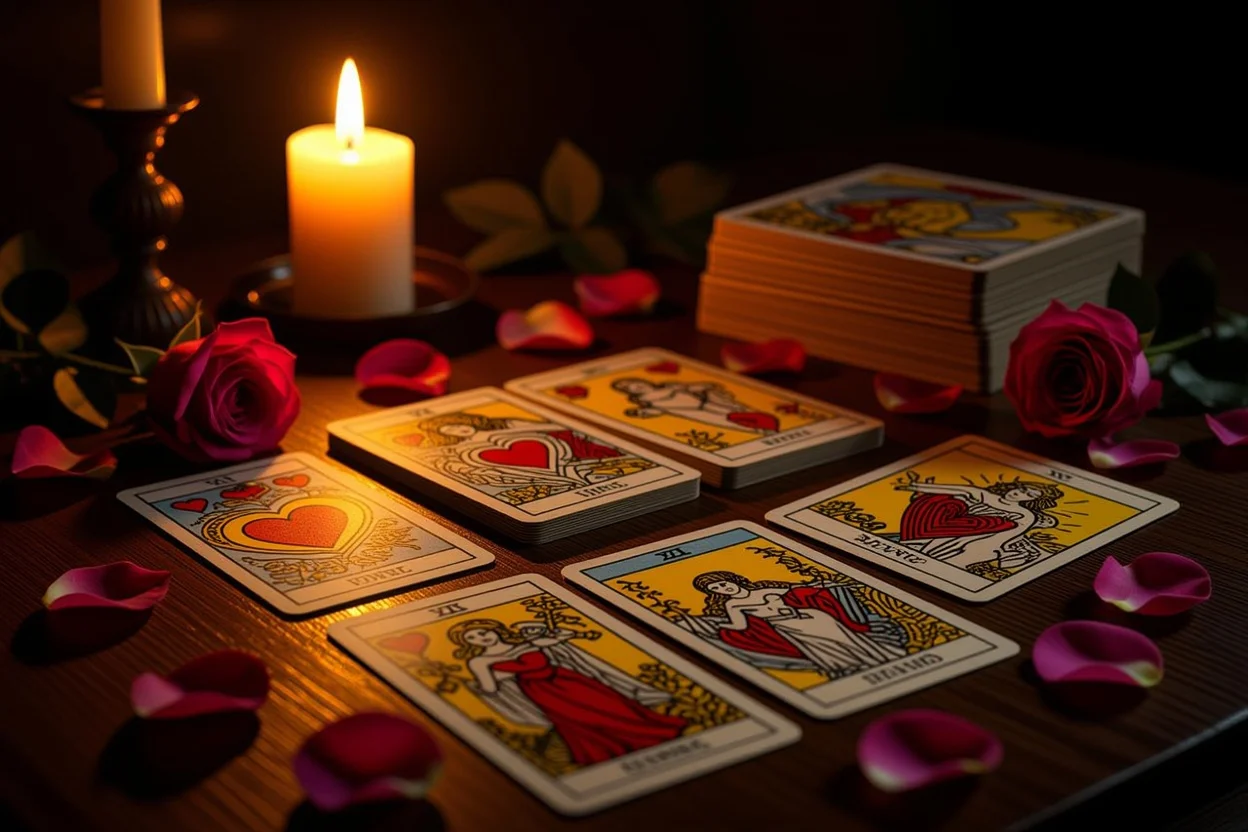 恋愛タロット占いの逆位置カードと神秘的なキャンドルライト