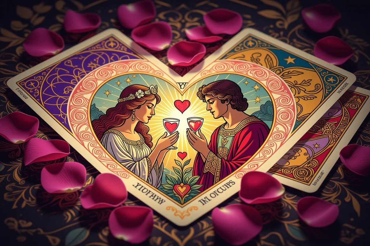 恋愛占いに使われる美しいタロットカードと愛の象徴