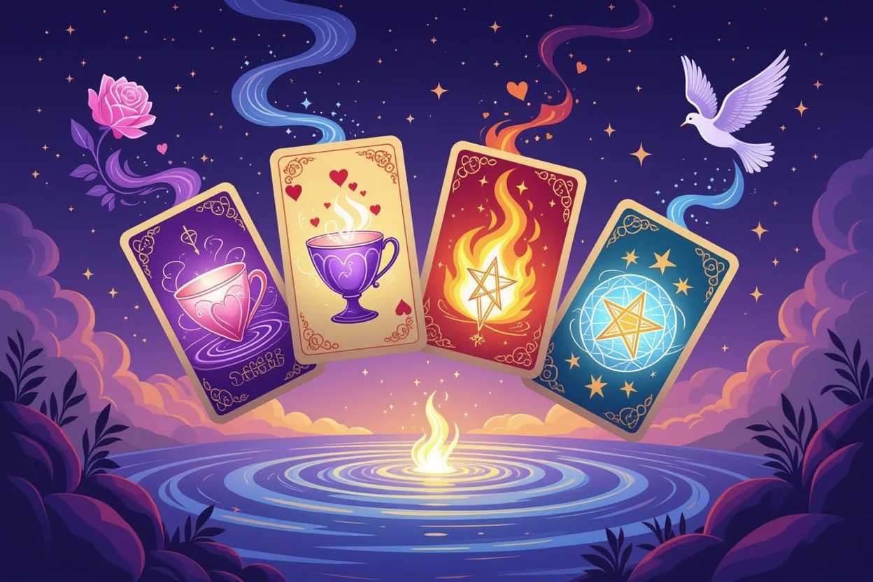 マイナーアルカナの四つのスート、恋愛の異なる側面を表現する神秘的なアートワーク