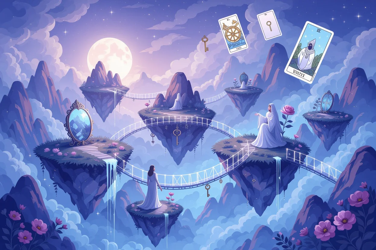 恋愛における無意識のパターンと自己理解を象徴する幻想的な風景
