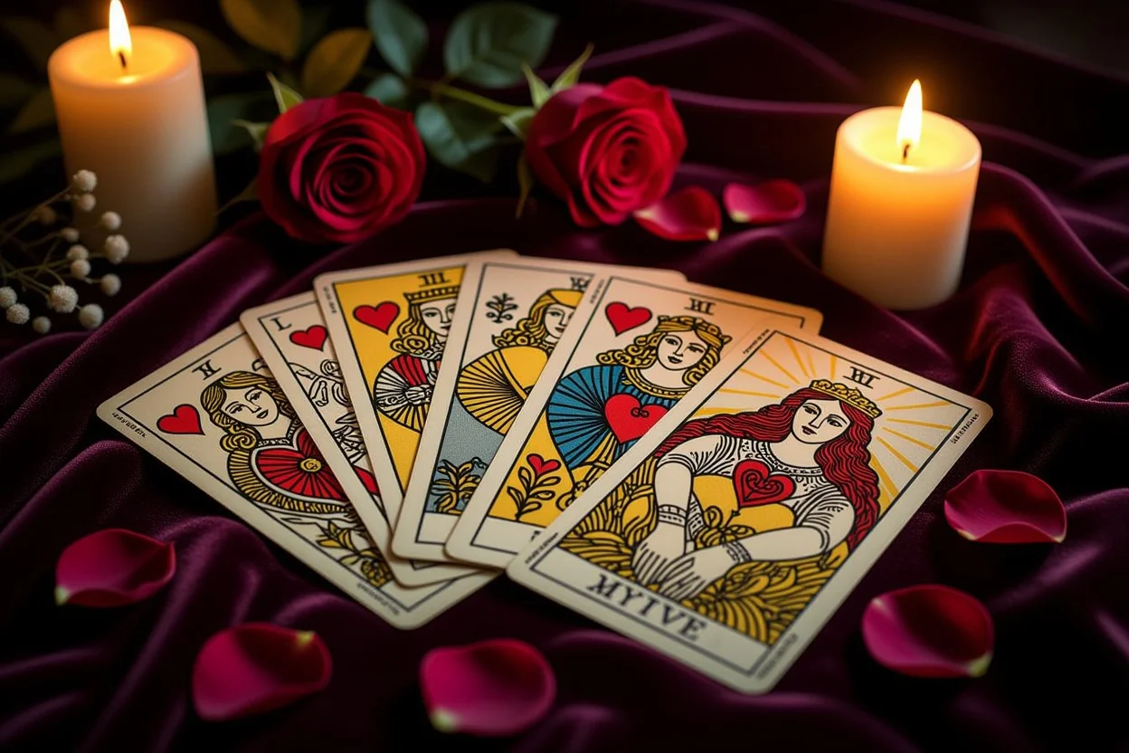 恋愛タロットカードと深層心理を読み解くロマンチックな占いのイメージ