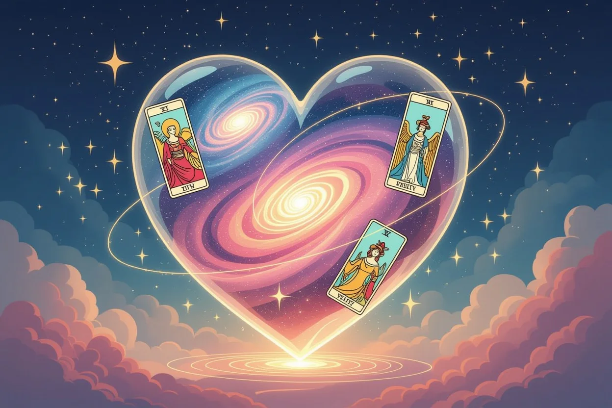 心の声を表現したタロットシンボルと銀河が融合した幻想的なアート