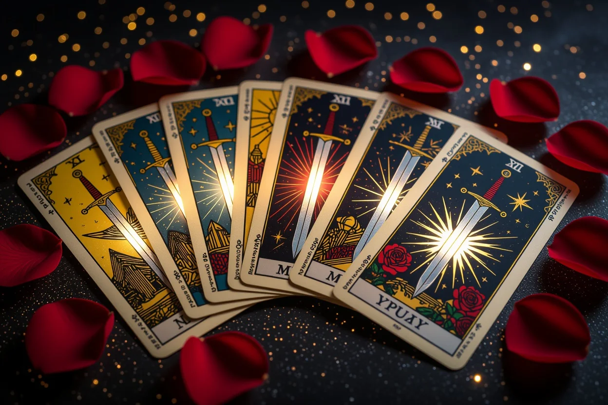 ソードスートのタロットカード配列、恋愛における論理的分析と戦略的アプローチを表現