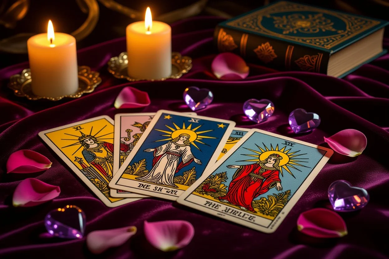 恋愛タロットカードリーディング・メジャーアルカナで運命の相手を占う神秘的な風景