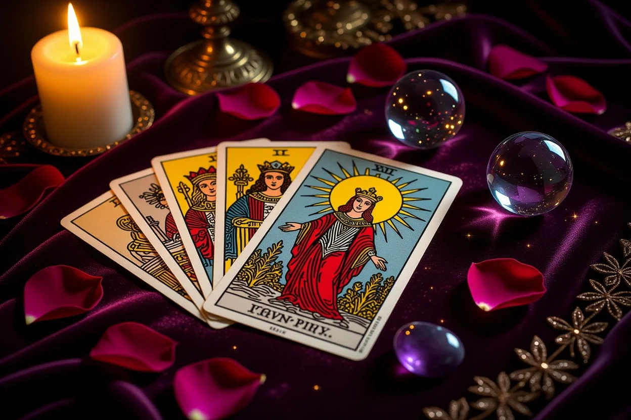 恋愛タロット占いのメジャーアルカナカードと神秘的な雰囲気