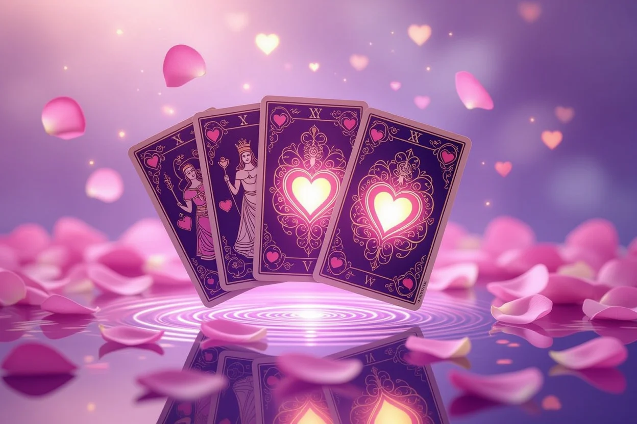 恋愛タロット占いで内面を映し出す神秘的な鏡とカードのイメージ