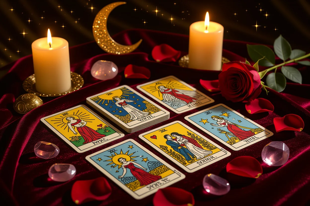 恋愛タロットカードと神秘的な占いの雰囲気