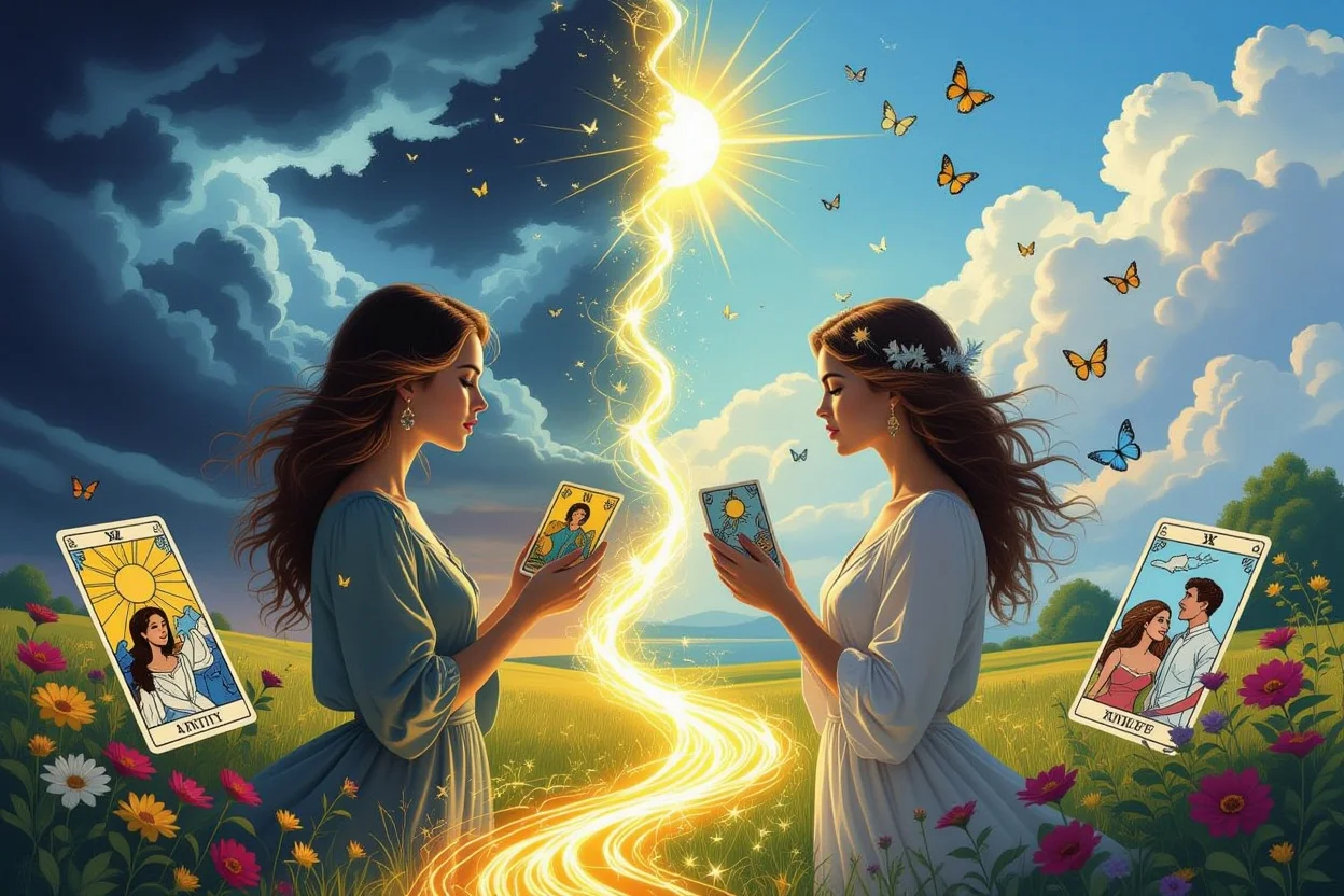 不安から希望への変化を表現・恋愛タロットで心の変化を示すアートイメージ