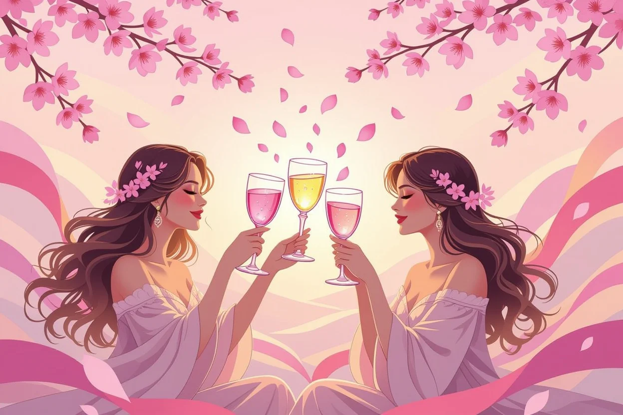 カップの3のタロットカード、恋愛における喜びと友情を象徴する美しいイラスト