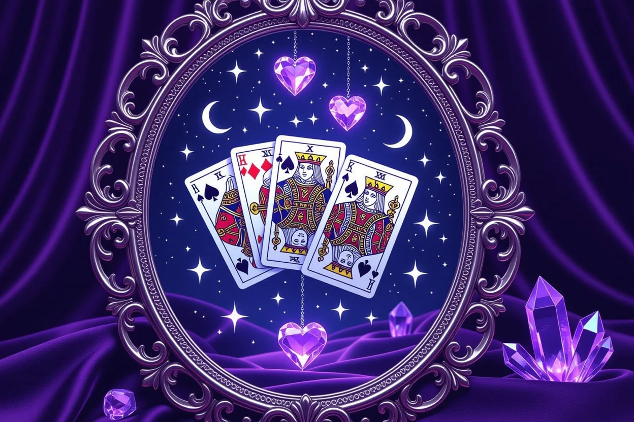 過去の経験を映し出すタロットカードの鏡、恋愛の教訓を反映する神秘的な鏡