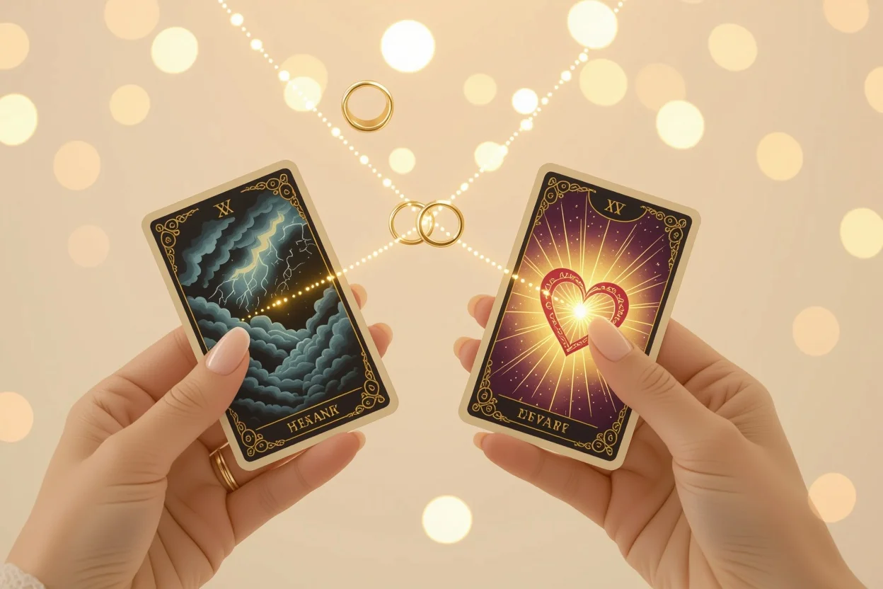 過去の恋愛経験から未来への確信を築くタロットカード、愛の変化と成長を表現