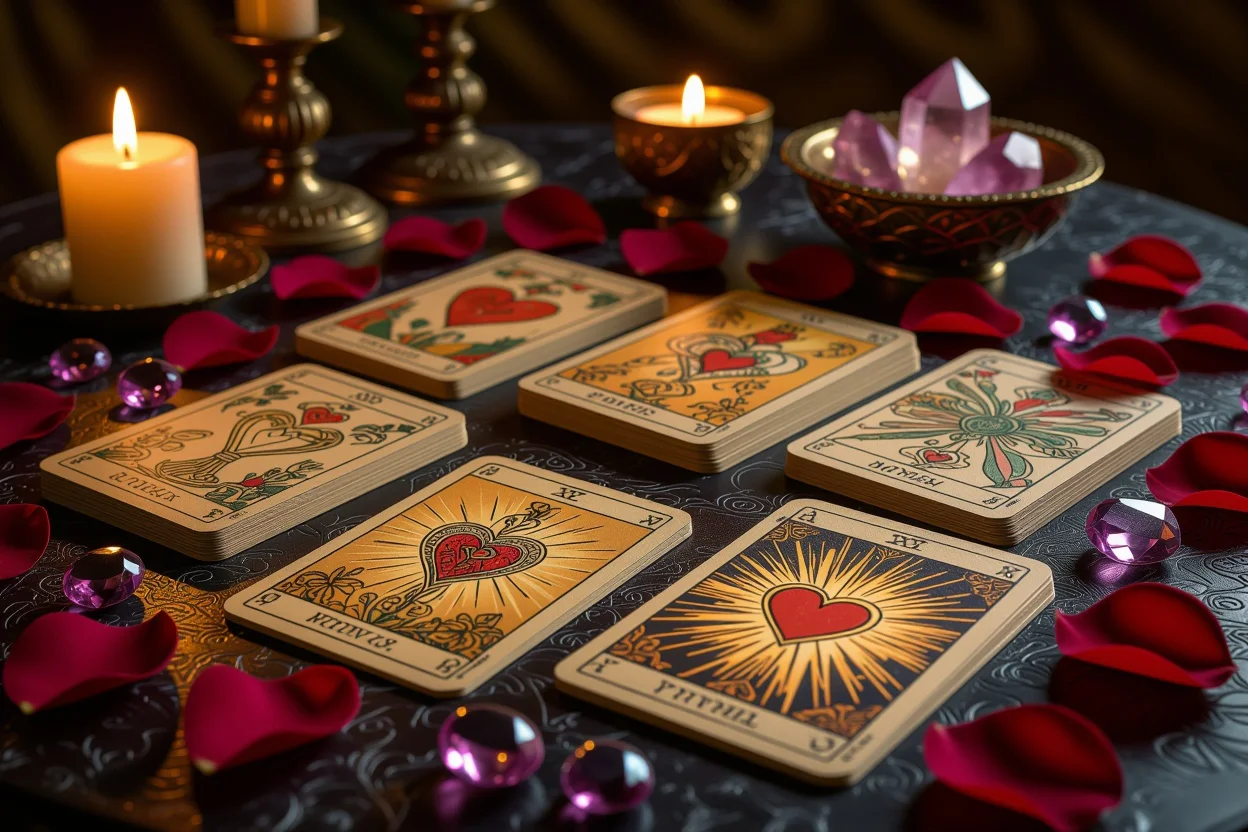恋愛タロット占いのカードスプレッド、ロマンチックで神秘的な雰囲気